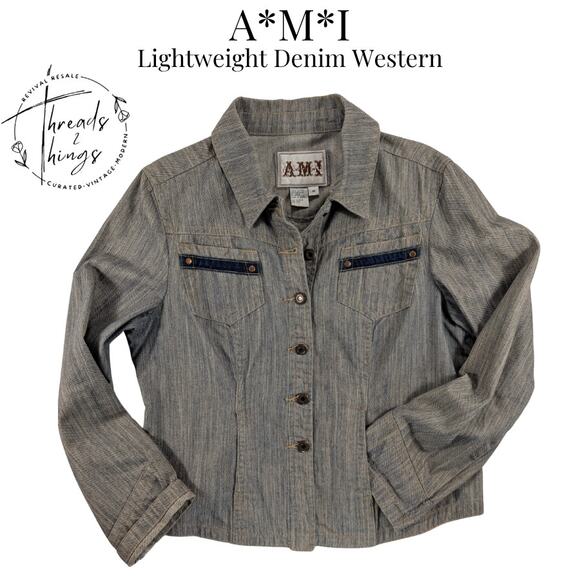 A.M.I. Tops - VTG A.M.I. Button-Up Denim Top Women M Denim Rodeo Western Cowboy Country Riding